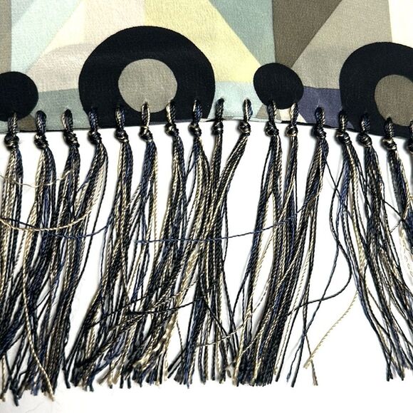 Susan Daniels Men’s Silk Doubled Scarf with Fringes Geometric Pattern Vintage - Picture 7 of 9